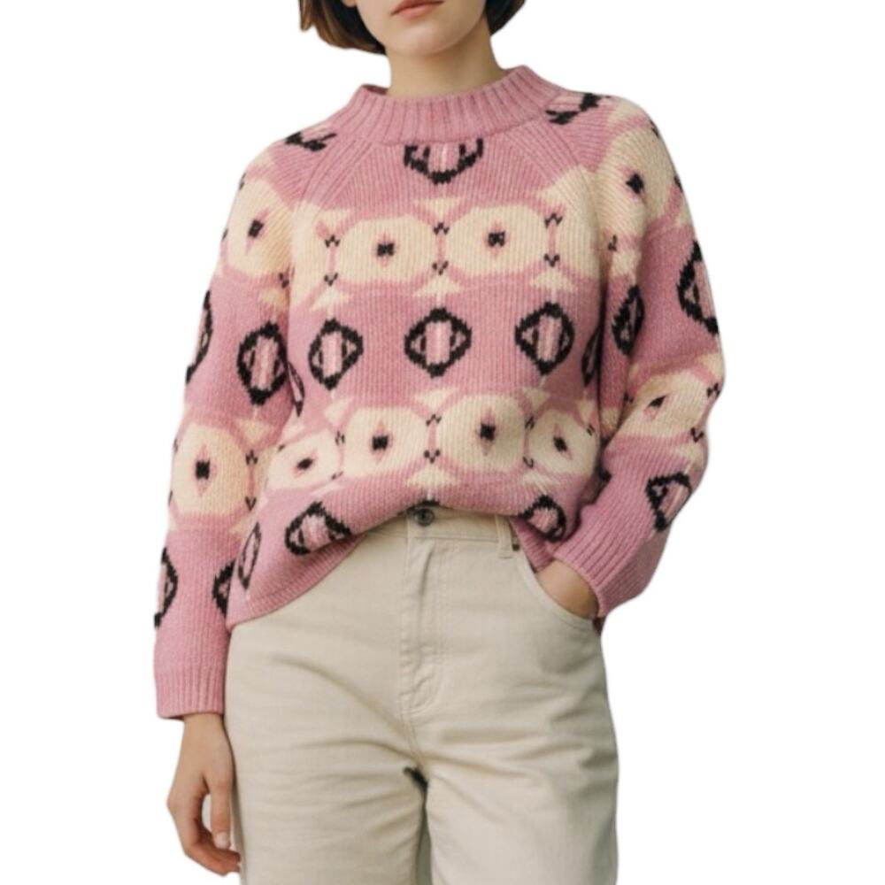 VTG Womens Chunky Knit Wool Sweater Sz M Handmade Cozy Cottage‎ Cabin Geometric